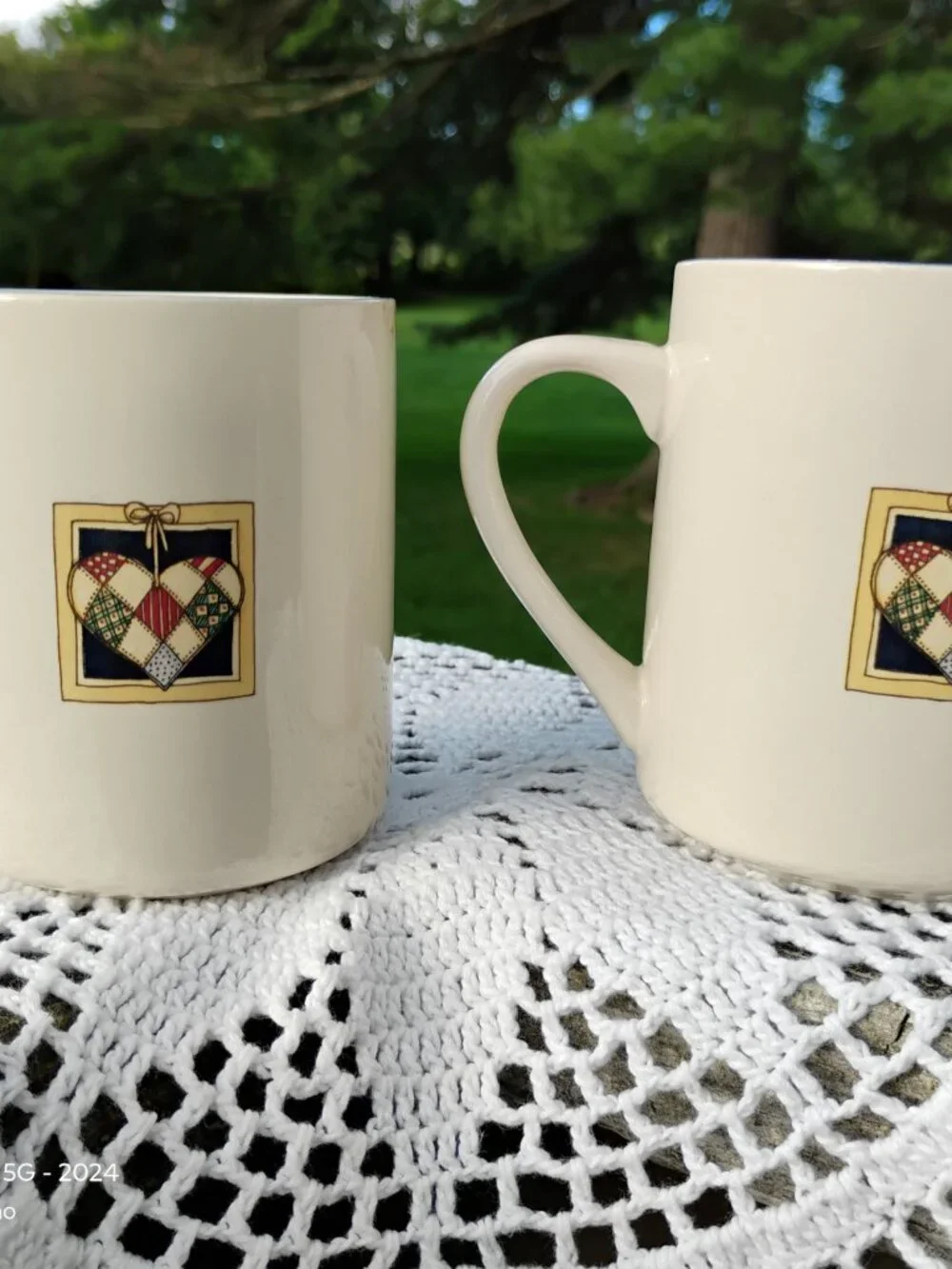 Set of 2 coffee mugs farmhouse style Hen and Cow artist Susan Winget cottagecore